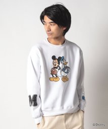 OUTDOOR PRODUCTS(アウトドアプロダクツ)/【OUTDOORPRODUCTS】DISNEY 起毛トレーナー スウェット 11オンスの肉厚生地 刺繍  ドロップショルダー シルエット/ホワイトB