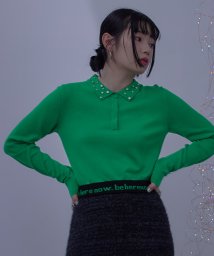 miette(ミエット)/ビジューカラー裾ロゴポロニット/グリーン