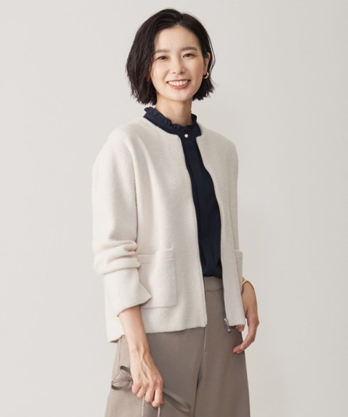 J.PRESS LADIES（LARGE SIZE）(J．プレス　レディス（大きいサイズ）)/【洗える】BOUCLE BLOUSON ニット アウター/アイボリー系