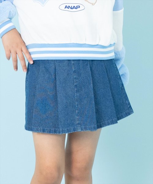 ANAP KIDS(アナップキッズ)/ウエストロゴインパン付きプリーツスカート【ジュニアお揃い】/ブルー