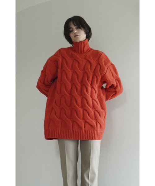 CLANE(クラネ)/BIG CABLE OVER KNIT TOPS/RED