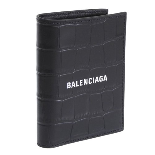 BALENCIAGA(バレンシアガ)/BALENCIAGA バレンシアガ CASH キャッシュ バーティカル クロコ 二つ折り 財布 レザー/ブラック