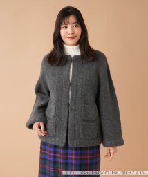 Leilian PLUS HOUSE(レリアンプラスハウス)/ノーカラーニットジャケット【my perfect wardrobe】/チャコール