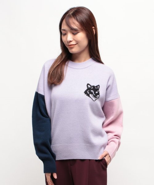 MAISON KITSUNE(メゾンキツネ)/【MAISON KITSUNE】メゾン キツネ フォックスヘッド インターシャ コンフォート カラーブロック ジャンパー LW00810KT1063/パープル