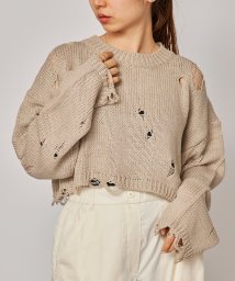 MAISON BREEZE(MAISON BREEZE)/【MAISON BREEZE】ダメージニット クルーネック ニット ボロニット ショート丈 クロップド丈 長袖 KNF037/ベージュ