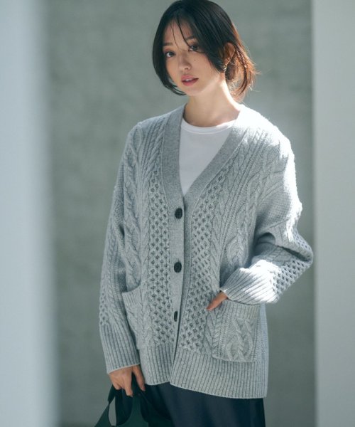 【杏さん着用/洗える】ウールカシミヤ アランパターン カーディガン #005