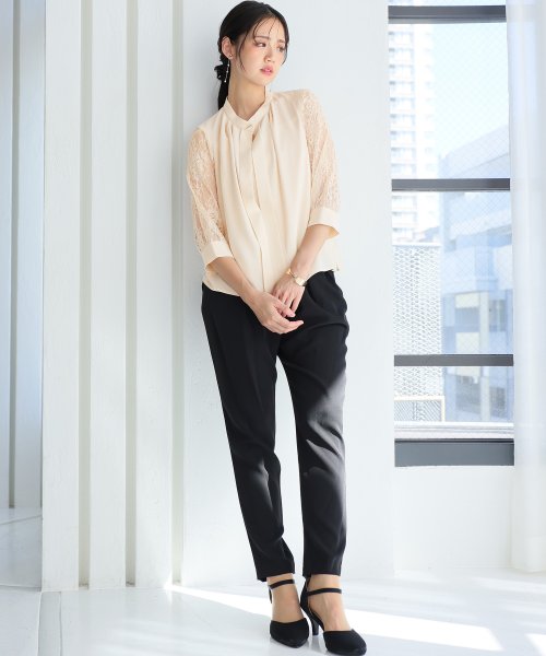 スリーブレース切り替えパンツドレス 二次会 食事会 セレモニー 発表会