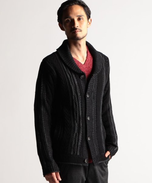 【RIELABO】3Dランダムストライプジャカード ショールカラーカーディガン 