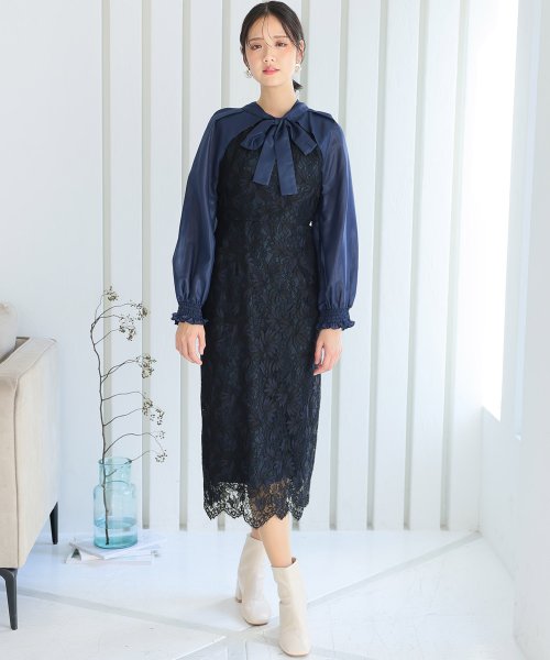 シフォンボレロ付きフラワーレーススカラップワンピース 二次会 食事会 セレモニー 発表会