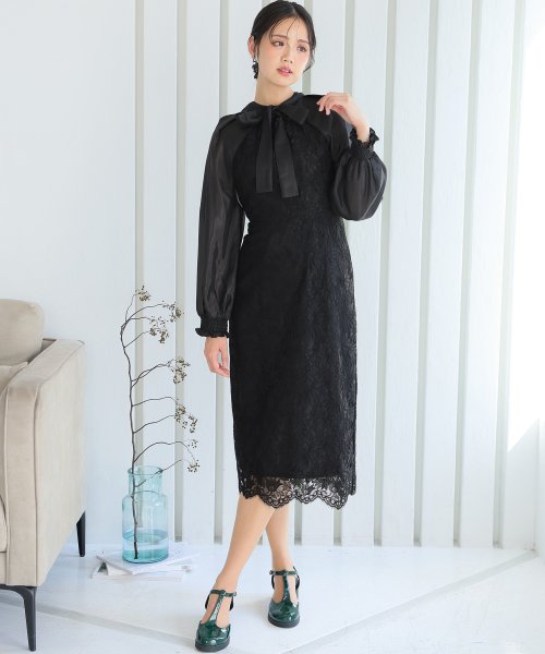 シフォンボレロ付きフラワーレーススカラップワンピース 二次会 食事会 セレモニー 発表会