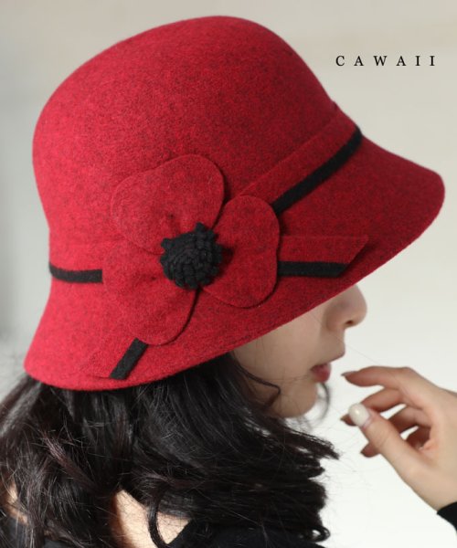 CAWAII(カワイイ)/大きな花咲くクラシカルレディハット/レッド