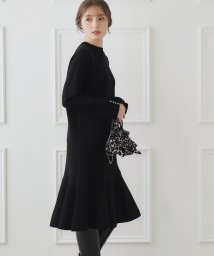 Couture Brooch(クチュールブローチ)/【オフィス・通勤もOK】裾ペプラムニットワンピース/ブラック（019）