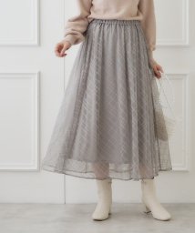 Couture Brooch(クチュールブローチ)/【ラクチン、華やぎスカート】フロッキーチェックチュールスカート/グレー（212）