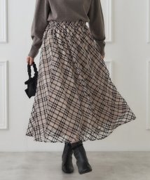 Couture Brooch(クチュールブローチ)/【ラクチン、華やぎスカート】フロッキーチェックチュールスカート/ベージュ（252）