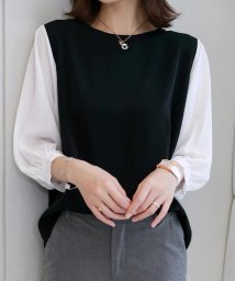 NinaetLina(ニナエリナ)/切替七分丈袖クルーネックドッキングTシャツ/ブラック系1