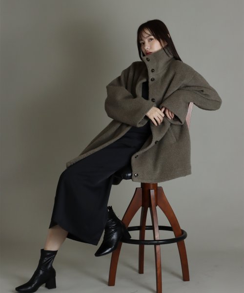 尾州アンゴラパイルフレアボアコート 