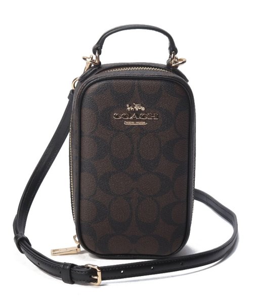 COACH(コーチ)/【COACH】COACH コーチ CC872 ミニショルダーバッグ スマホショルダー 2WAYショルダー付 PVCシグネチャー/ブラウン/ブラック