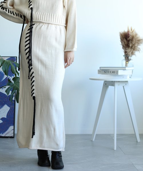 aimoha(aimoha（アイモハ）)/手縫いステッチニットタイトスカート/ホワイト