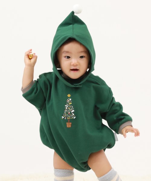 devirock(デビロック)/クリスマス スウェットロンパース 子供服 キッズ 男の子 女の子 カバーオール ロンパース 出産祝い  綿100% 吸汗/グリーン