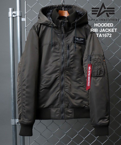 marukawa shonan(marukawa shonan)/【ALPHA/アルファ】THERMOLITE HOODED RIB JACKET/フーデッドリブジャケット TA1672 ミリタリーブルゾン アウター /チャコール