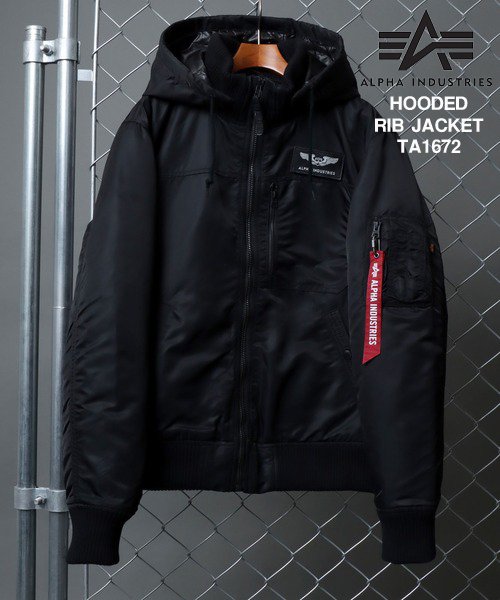 marukawa shonan(marukawa shonan)/【ALPHA/アルファ】THERMOLITE HOODED RIB JACKET/フーデッドリブジャケット TA1672 ミリタリーブルゾン アウター /ブラック