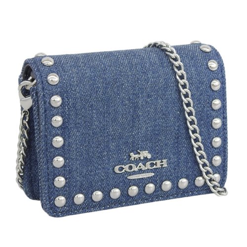 COACH(コーチ)/COACH コーチ MINI WALLET ON A CHAIN WITH RIVETS 斜めがけ ショルダー ミニ チェーン ウォレット 二つ折り 財布/ブルー