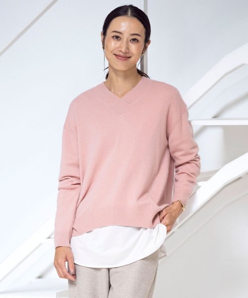 J.PRESS LADIES(J．プレス　レディス)/【洗える】CASHMERE BLEND Vネック ニット/ピンク系