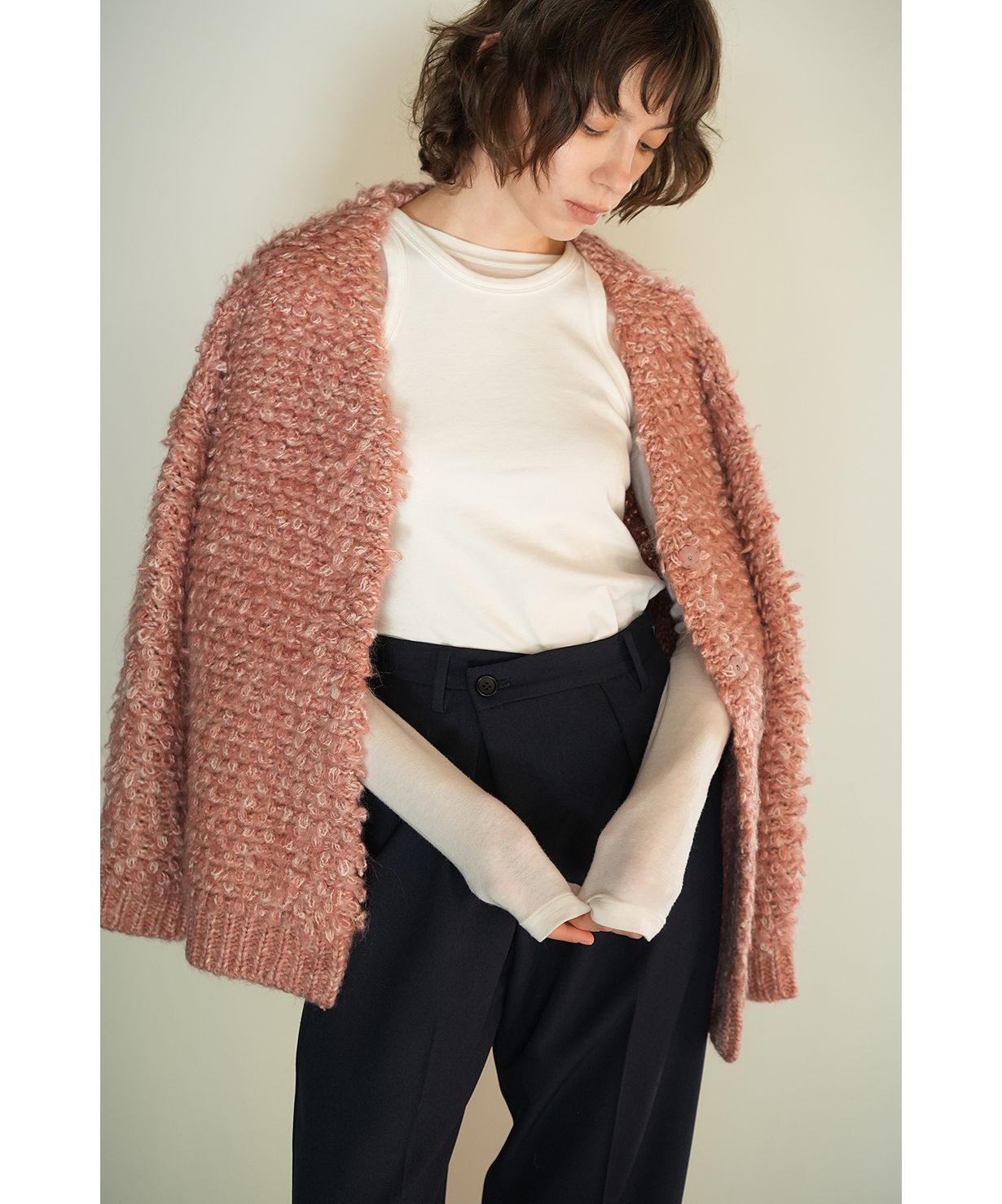 MIX LOOP MOHAIR KNIT CARDIGAN ブラック