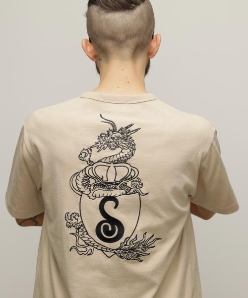 Schott(ショット)/HENLEY TーSHIRT "CREST DRAGON EMB"/刺繍ヘンリーTシャツ "クレスト ドラゴン/ベージュ