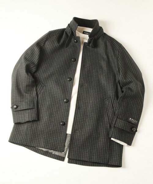 ウールコットンアクリル千鳥格子スタンドカラーコート  Q2134801480(16225円)