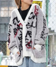 1111clothing/◆総柄ジャガード 起毛カーディガン◆ オーバーサイズ ニット カーディガン メンズ ジャガード Vカーデ レディース セーター 柄 フラワー 文字 メッセージ /505762689