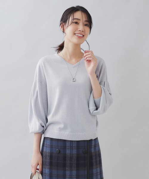 セール】【ゆる感／洗える】ボリュームスリーブ Vネックラメニット  