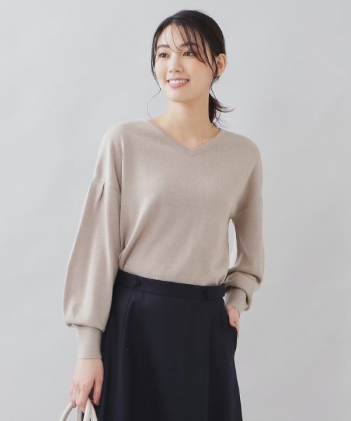 セール】【ゆる感／洗える】ボリュームスリーブ Vネックラメニット  