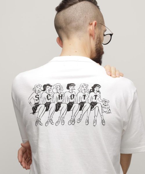 Schott(ショット)/T－SHIRT "GIRLS WITH BULLDOG”/Tシャツ "ガールズ ウィズ ブルドッグ/ホワイト