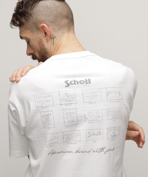 Schott(ショット)/T－SHIRT "ARCHIVE STAMPS"/Tシャツ "アーカイブスタンプ/ホワイト