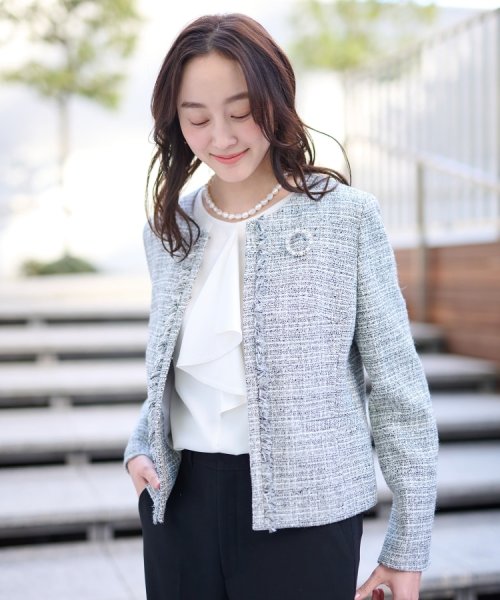 【セレモニースーツ】ラメツイード ノーカラージャケット Mサイズ着用 ＊＊＊＊＊＊＊＊＊＊＊＊＊＊＊＊＊＊＊＊＊＊