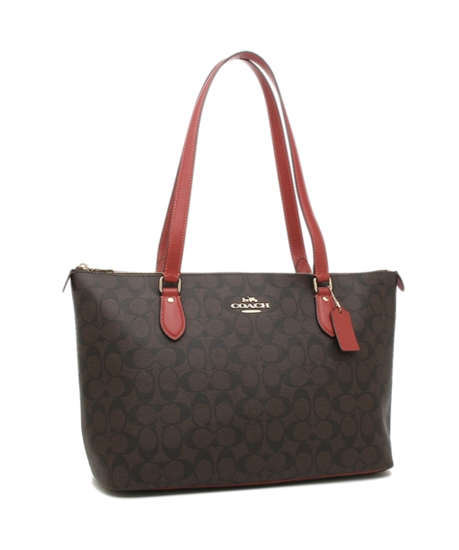 Coach トートバッグ パッチ付き ブラウン/レッド 大きめ ワッペン 