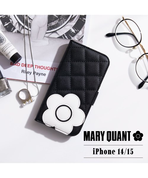 MARY QUANT(マリークヮント)/MARY QUANT マリークヮント iPhone 15 14 ケース スマホケース 携帯 レディース スタンド PU QUILT LEATHER BOOK T/ブラック