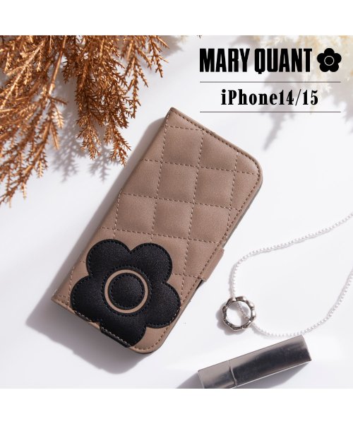 MARY QUANT(マリークヮント)/MARY QUANT マリークヮント iPhone 15 14 ケース スマホケース 携帯 レディース スタンド PU QUILT LEATHER BOOK T/グレージュ