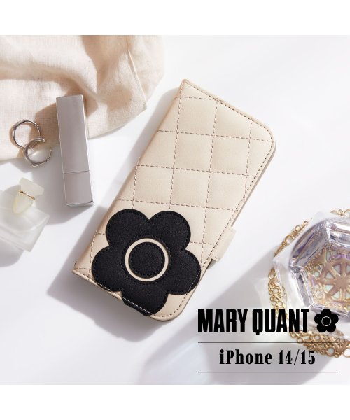 MARY QUANT(マリークヮント)/MARY QUANT マリークヮント iPhone 15 14 ケース スマホケース 携帯 レディース スタンド PU QUILT LEATHER BOOK T/アイボリー