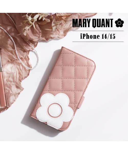 MARY QUANT(マリークヮント)/MARY QUANT マリークヮント iPhone 15 14 ケース スマホケース 携帯 レディース スタンド PU QUILT LEATHER BOOK T/ダークピンク