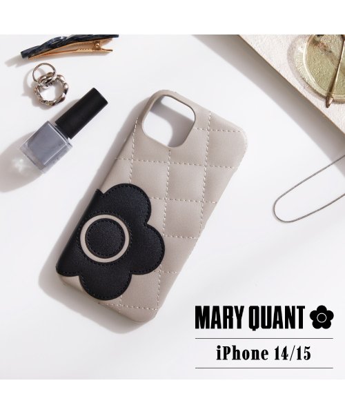 MARY QUANT(マリークヮント)/MARY QUANT マリークヮント iPhone 15 14 ケース スマホケース 携帯 レディース PU QUILT LEATHER SHELL CASE /グレージュ/ブラック