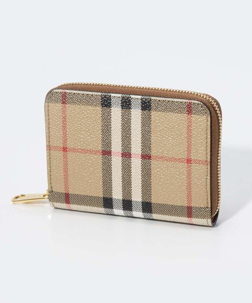 BURBERRY(バーバリー)/バーバリー BURBERRY 8070600 小銭入れ LS MN ZIP AROUND DFC レディース 財布 チェック＆レザー ジップウォレット ミニ財布/ベージュ