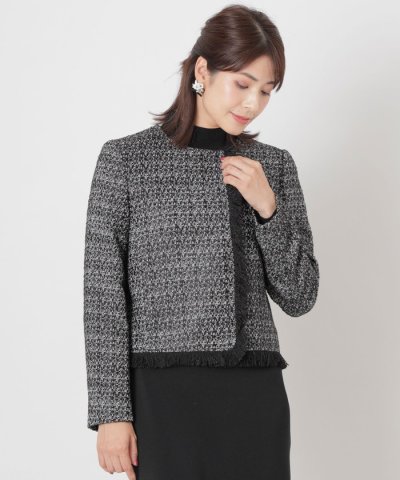 フラッグモールツイード ノーカラージャケット（ホワイト系  