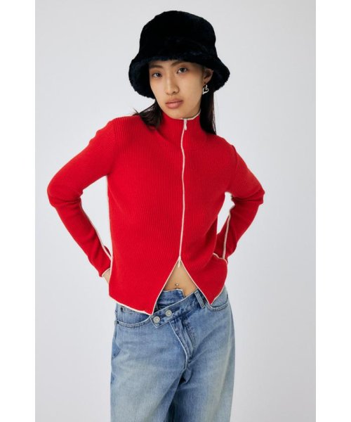 moussy(マウジー)/BI COLOR ZIP UP RIB ニット/RED