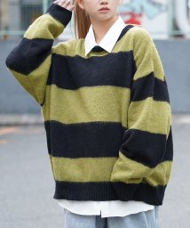 1111clothing/◆モヘアライク ボーダー ルーズニット◆ オーバーサイズ クルーネック ボーダーニット メンズ モヘア ボーダーセーター レディース ビッグニット/505768731