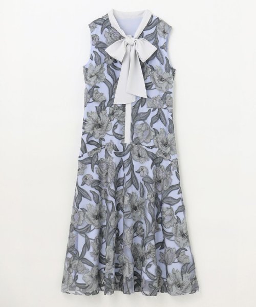 フラワー刺繍ミディドレス 