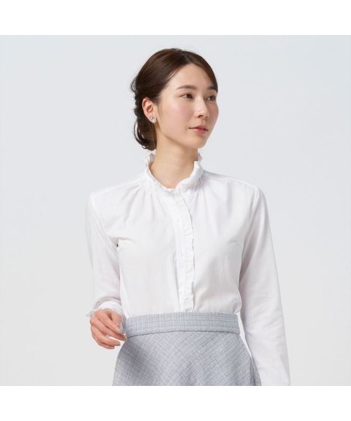 TOKYO SHIRTS(TOKYO SHIRTS)/【デザイン】 スタンドゴムシャーリング 長袖 形態安定 レディースシャツ/シロ