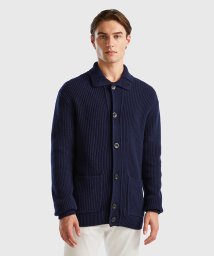 BENETTON (mens)(ベネトン（メンズ）)/襟付きウールリブニットカーディガン/ネイビー