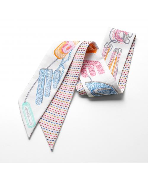 HERMES シルク ストライプ ツイリースカーフ HERMES エルメス ツイリーポワントスカーフ TWILLY 853954S